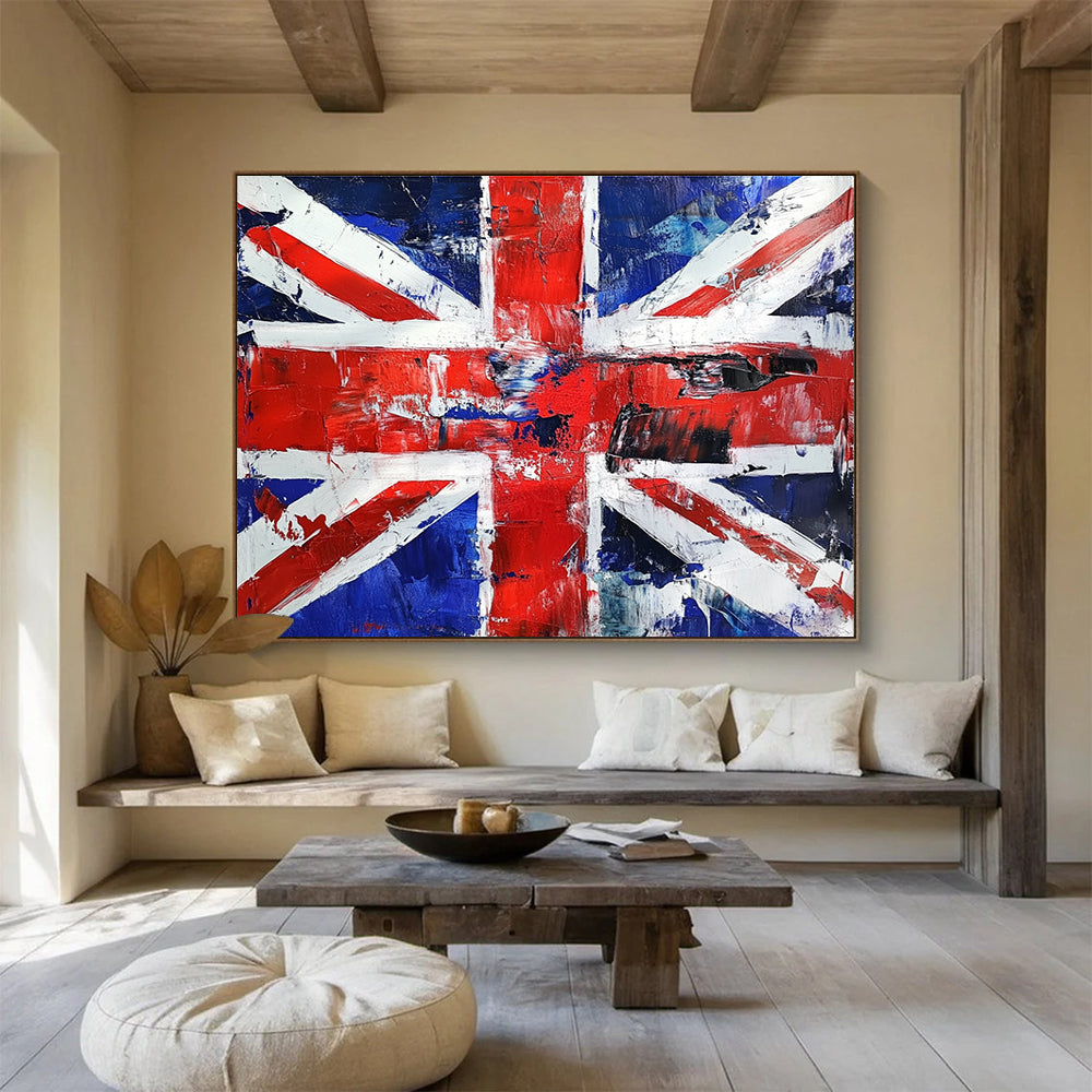 Textured Union Jack Abstract Painting with Red White and Blue Tones DYP359