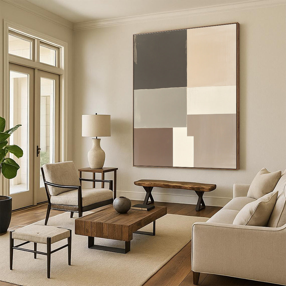 Neutral Toned Color Block Abstract Painting with Geometric Forms GER003