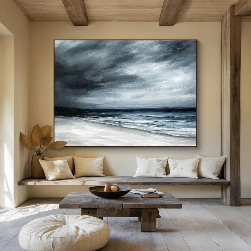 Dark and Stormy Beach Abstract Painting with Moody Tones DYP339