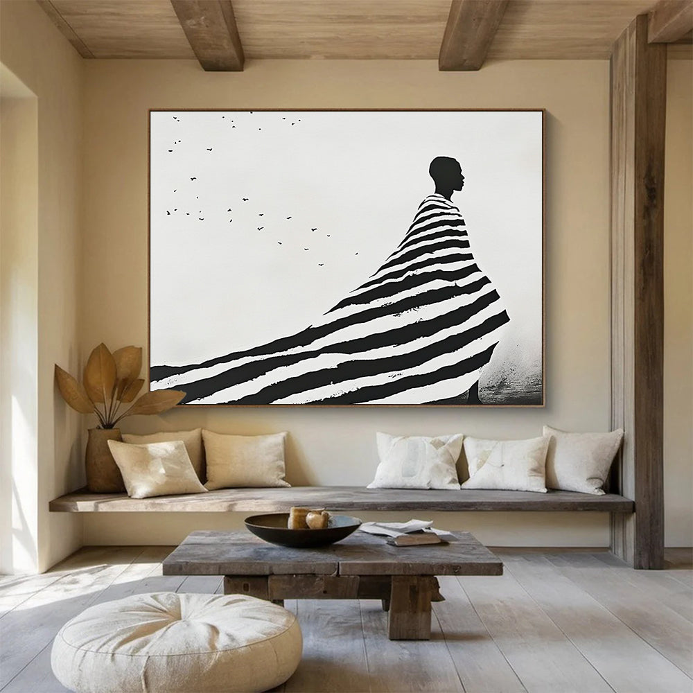 Striped Cloak Figure - Minimalist Silhouette Abstract Painting DYP019