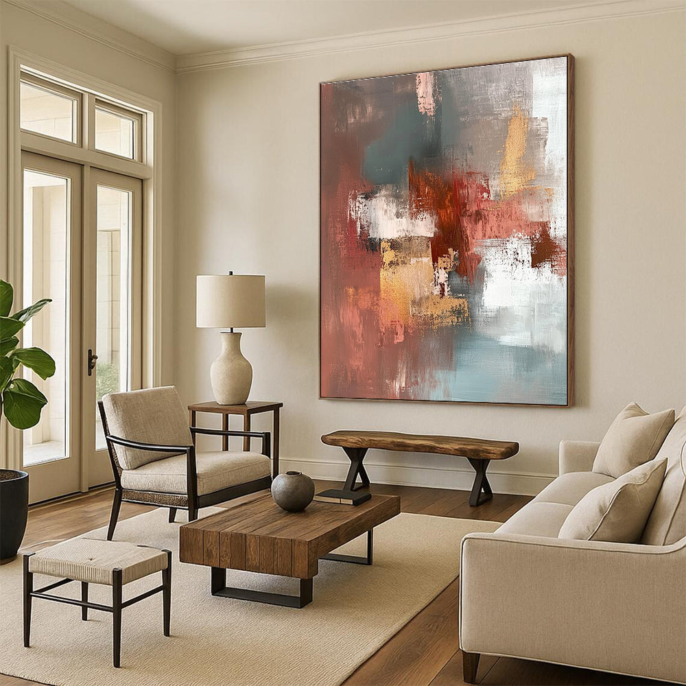 Red Gold Gray Abstract Painting with Rich Textures GER806