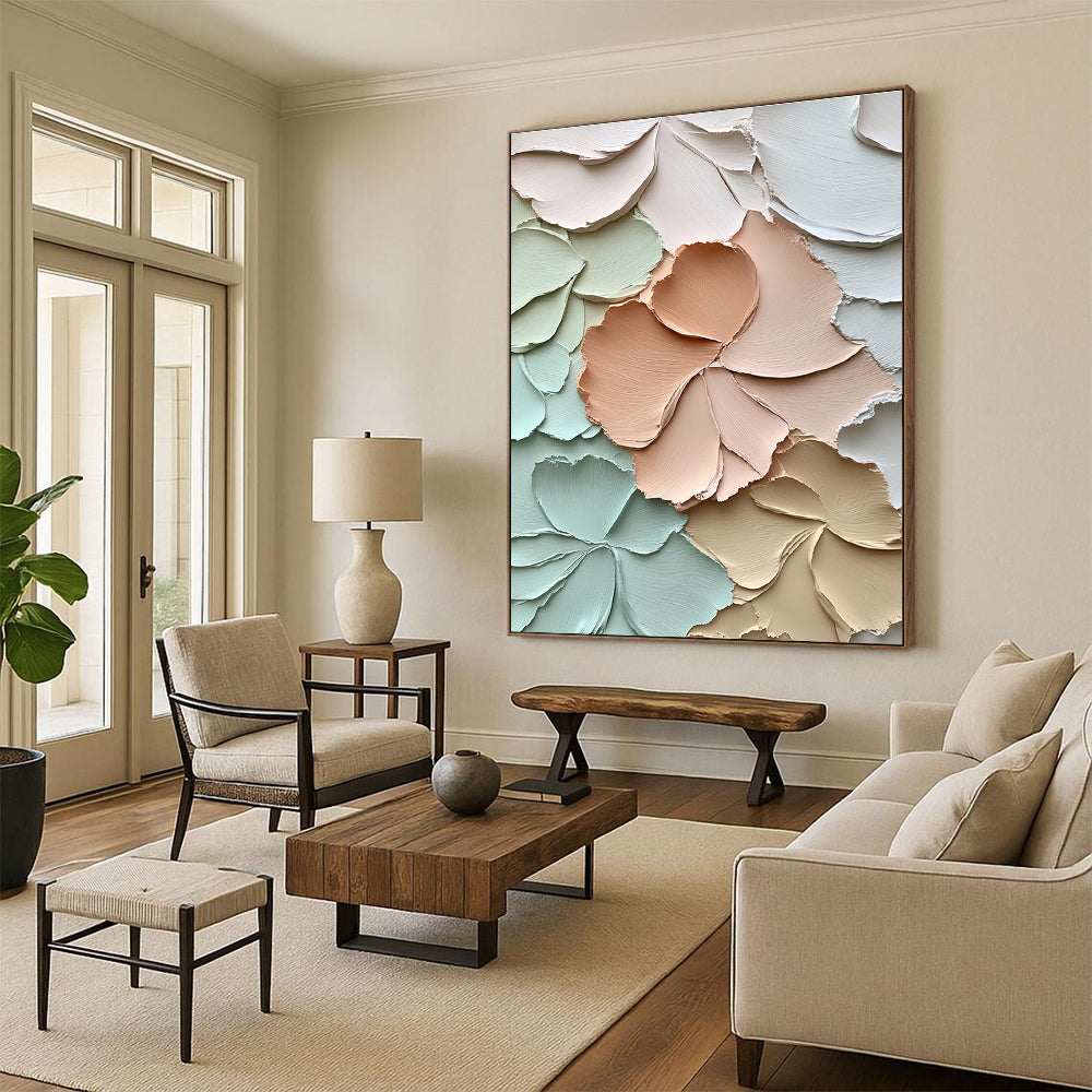Pastel - Colored Floral Relief Abstract Painting with Textured Petals GER001