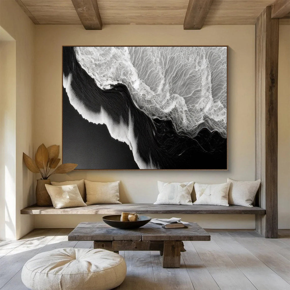 Black White Wave Abstract Painting THY074