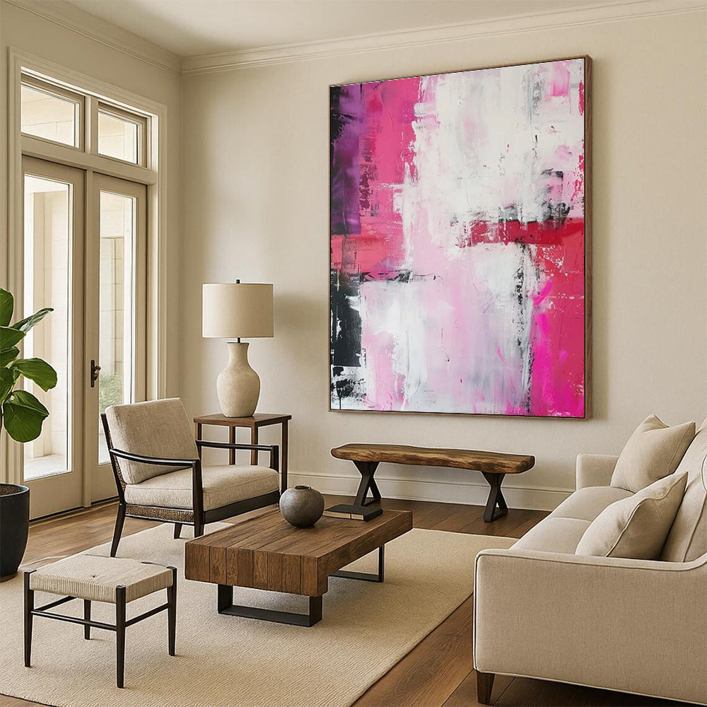 Pink and Purple Blend Abstract Painting with White and Red Accents ADGE114