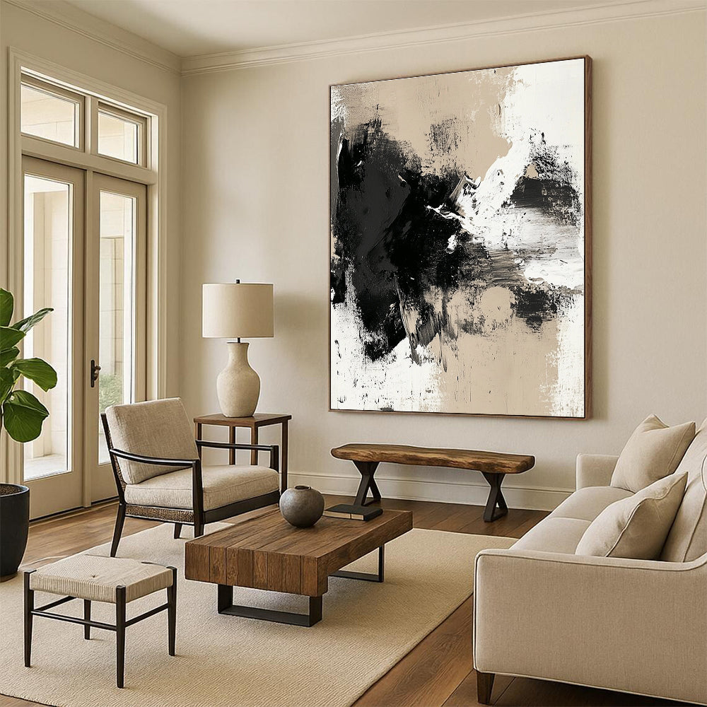 Neutral Tone Abstract with Black White and Beige GER352