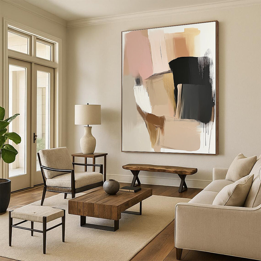 Neutral Tones Geometric Abstract Painting with Soft Color Blocks GER771