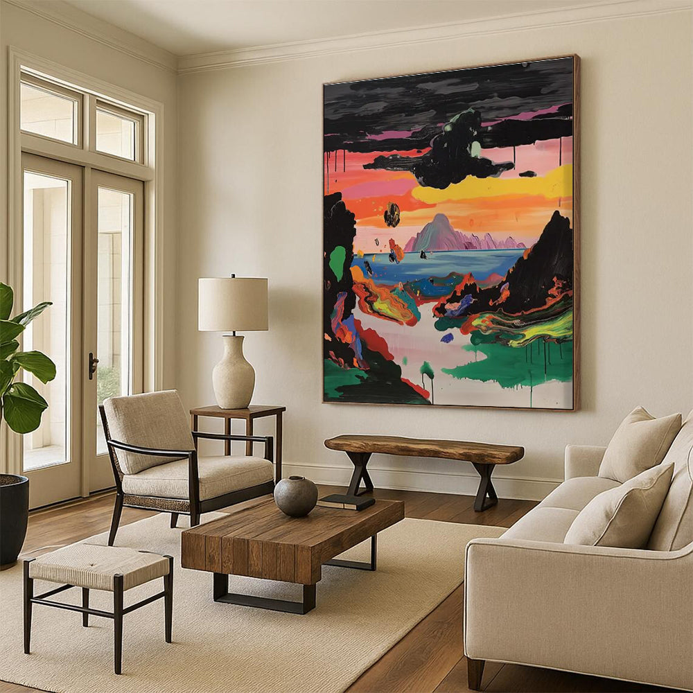 Surreal Landscape with Colorful Mountains and Sky Abstract Painting ADGE107
