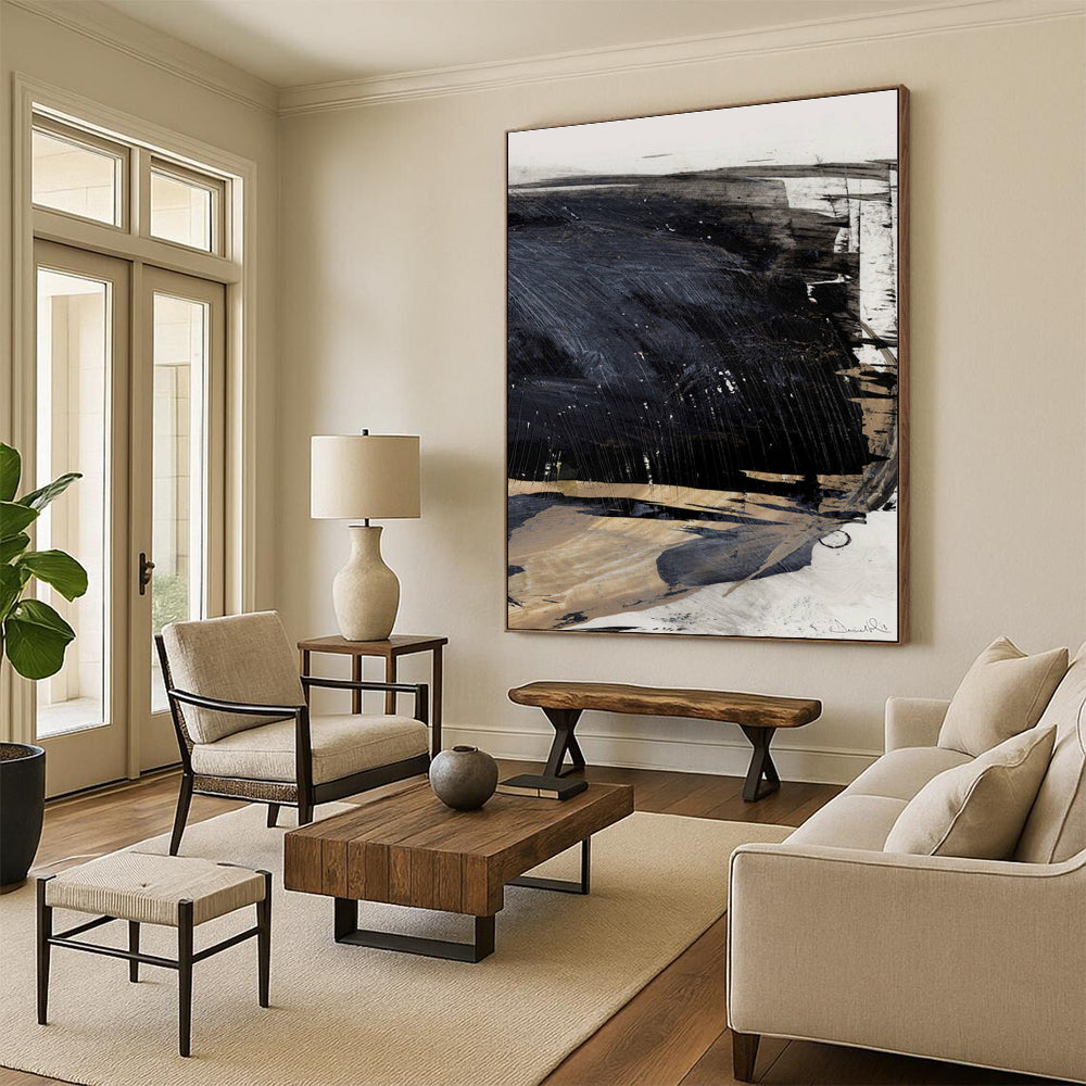 Dark Abstract with Textured Layers and Subtle Highlights Painting ADGE202