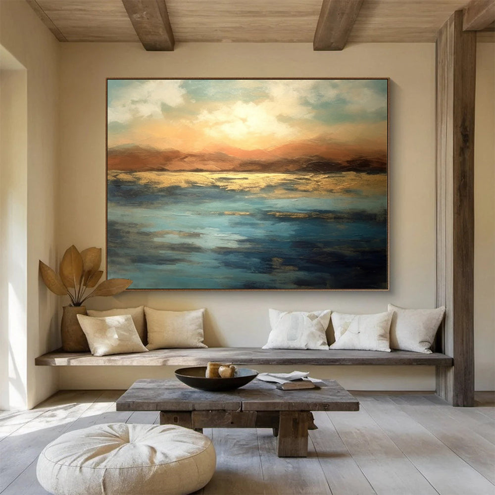 Orange Blue Sunset Landscape Abstract Painting THY054