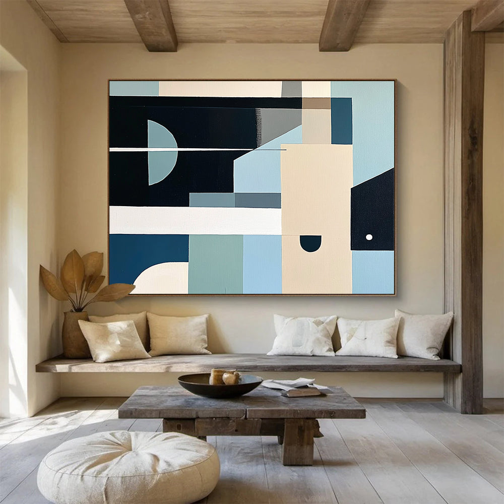 Geometric Blue and Beige Abstract Painting DYP103
