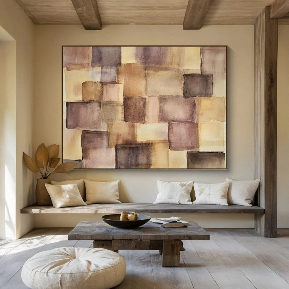 Brown and Purple Square Abstract Painting with Soft Color Blends DYP617