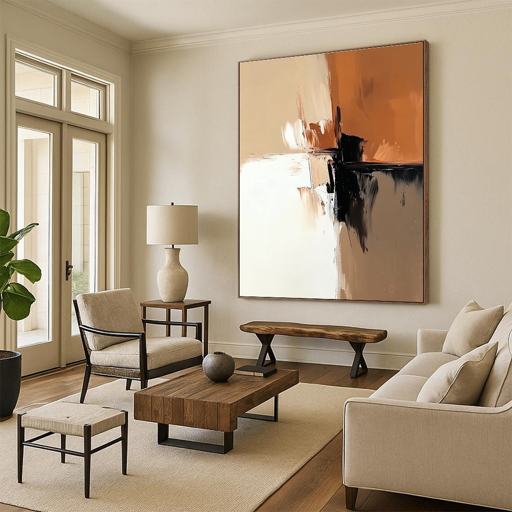 Warm Color Block Abstract with Beige and Black GER341