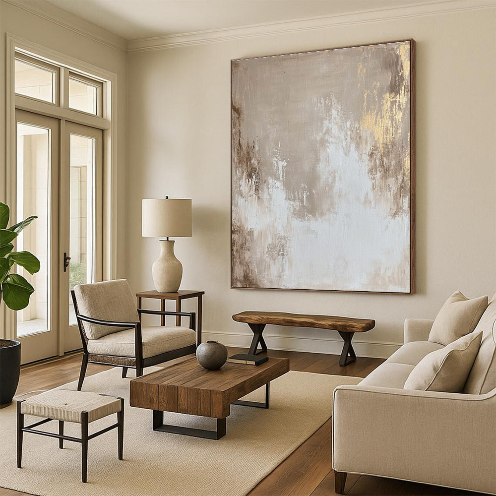 Beige and Gold Abstract Painting with Subtle Glimmers GER123