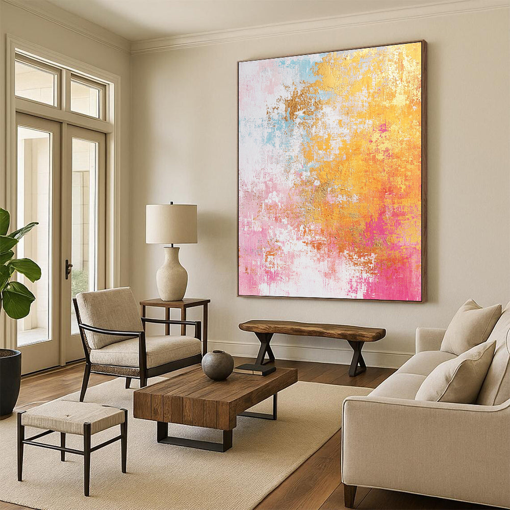 Colorful Gold Abstract with Pink Blue Yellow and Gold GER331
