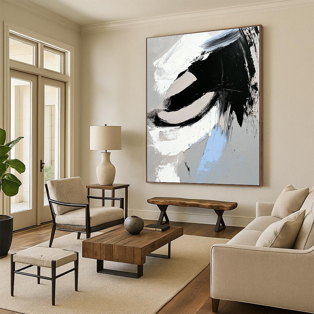 Blue Accent Abstract with Black White and Gray GER357