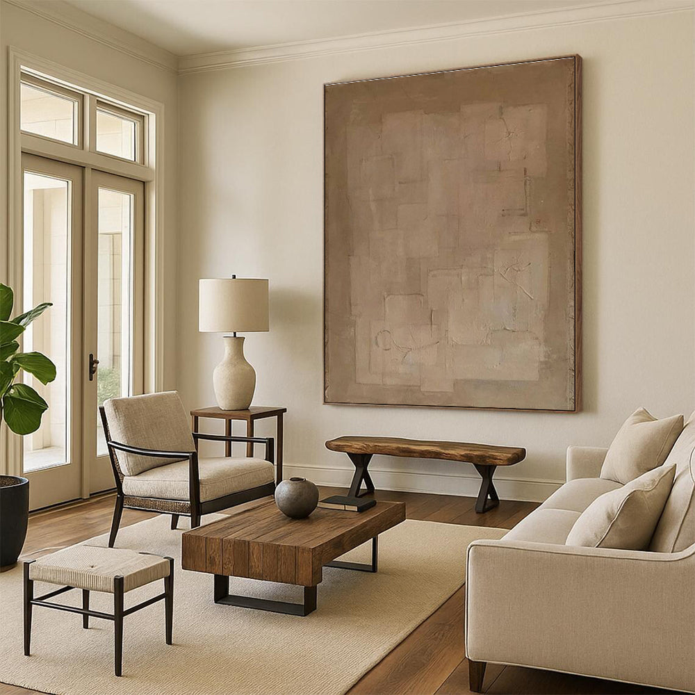 Beige Geometric Abstract Painting with Subtle Textures ADGE334