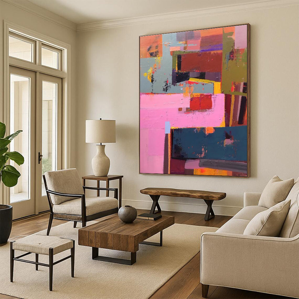 Pink Orange Blue Geometric Abstract Painting ADGE032