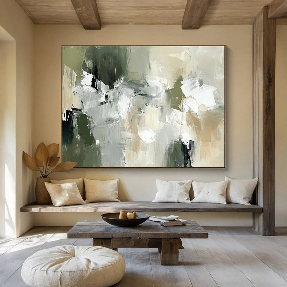Earthy Tones Abstract Painting with Green and Beige Shades DYP376