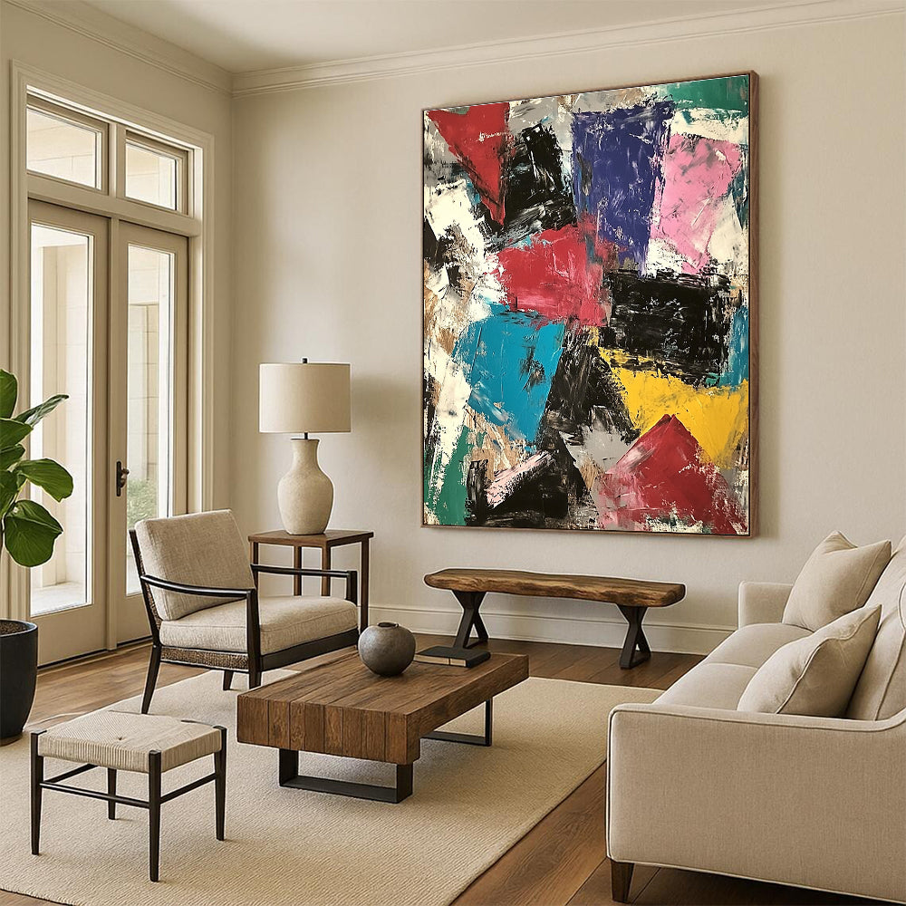 Multicolor Block Abstract Painting with Dynamic Composition GER749