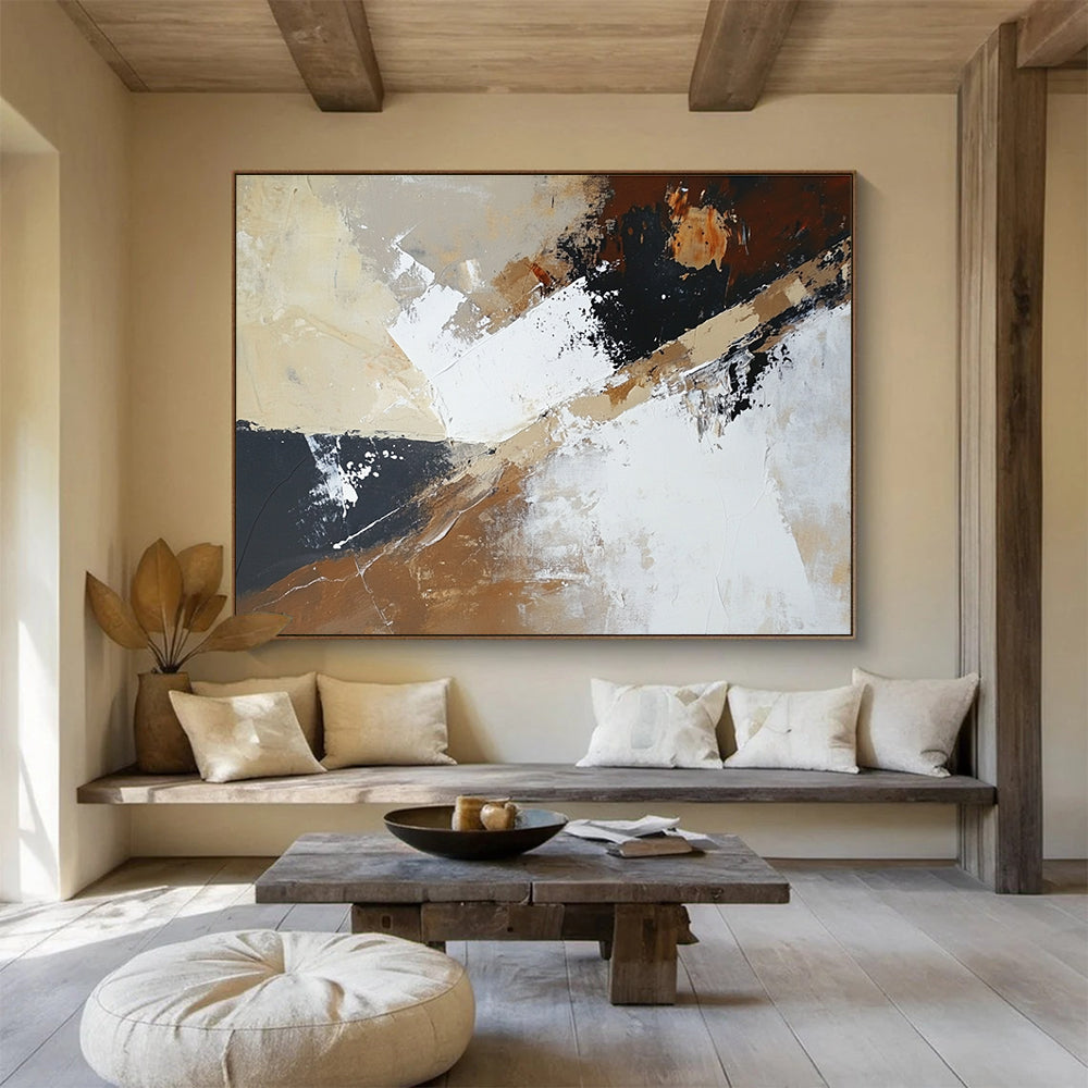Beige Black White Abstract Painting with Dynamic Angles DYP486