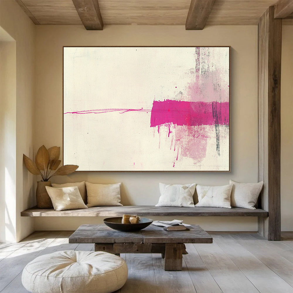 Pink and White Minimalist Abstract Painting with Bold Strokes DYP141