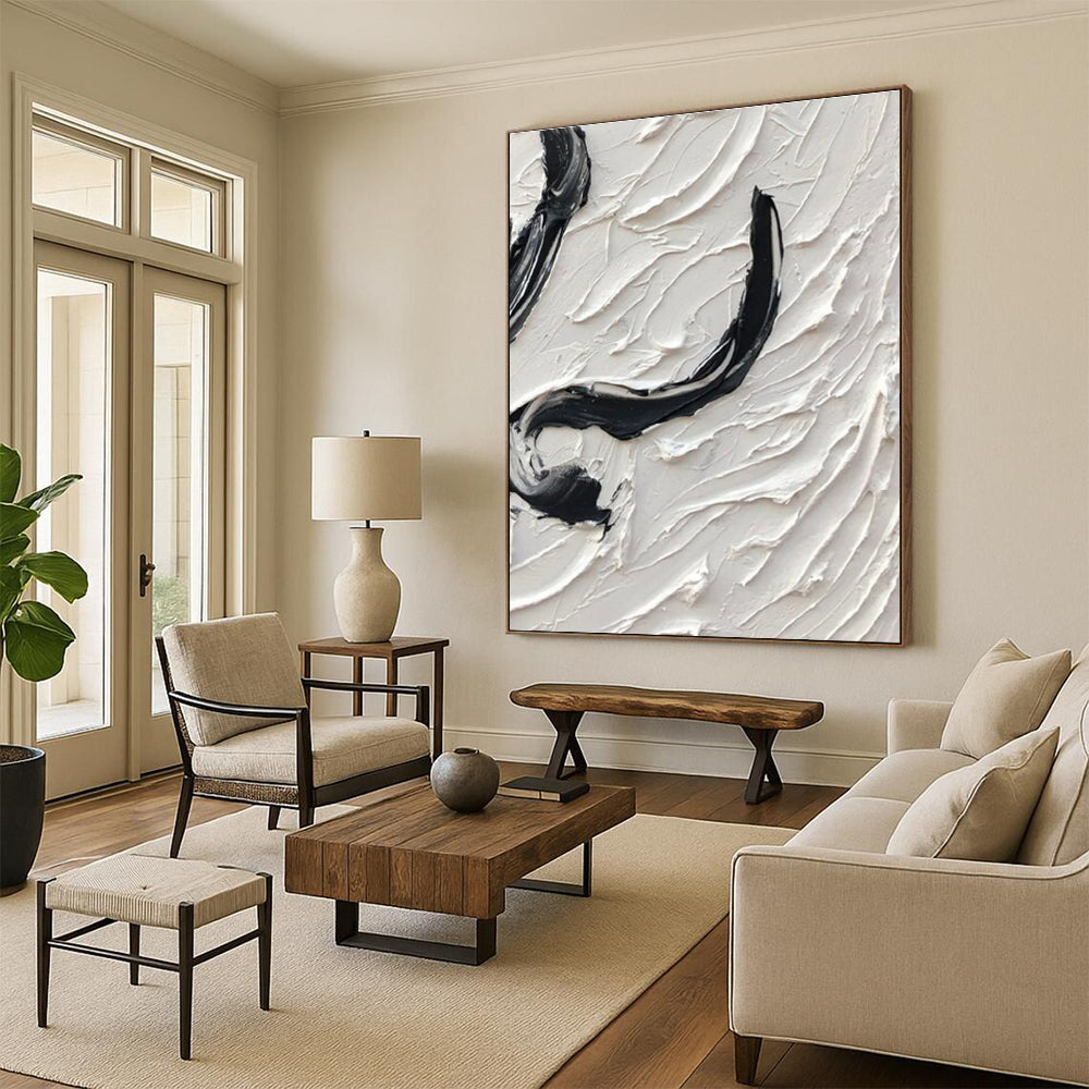 Black and White Textured Swirl Abstract Painting ADGE400