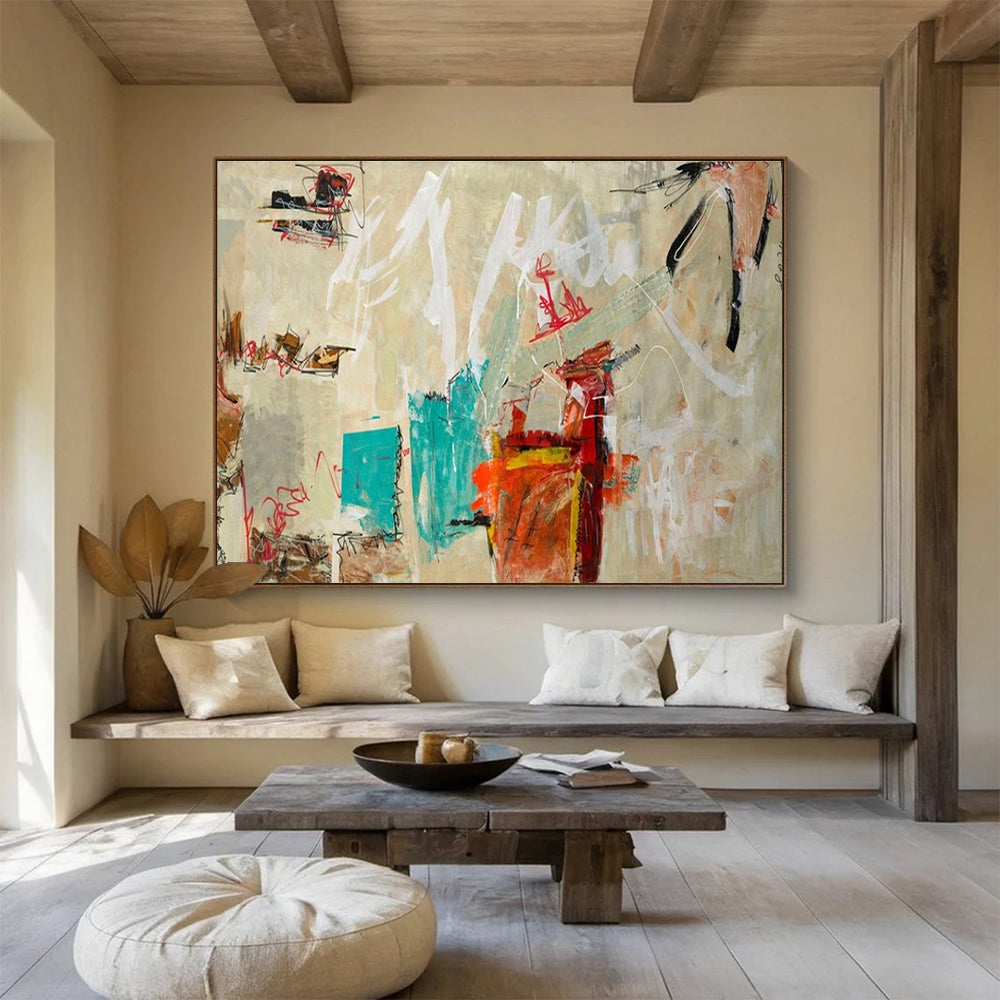 Minimalist Abstract Painting with Neutral and Bright Accents THY238