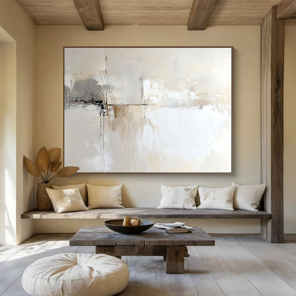 Beige and Gray Abstract Painting with Subtle Textures DYP450