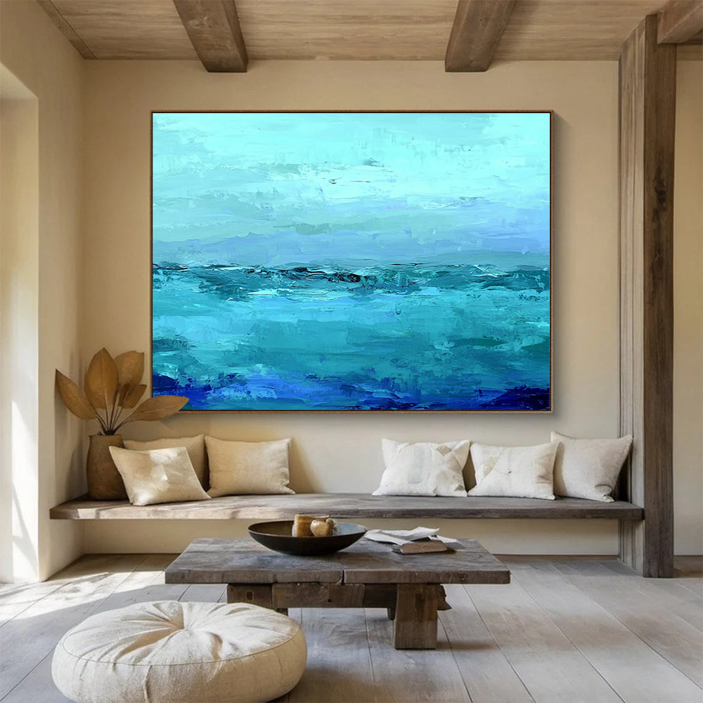 Blue Ocean Abstract Painting with Layered Blue Hues DYP360