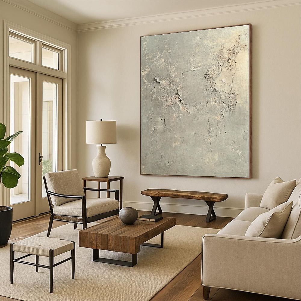 Gray Textured Abstract Painting with Rough Surfaces GER037