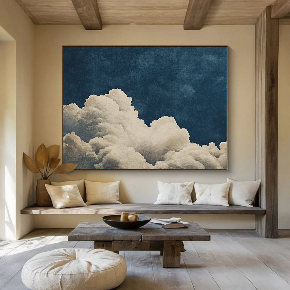 Cloud - Themed Abstract Painting with Navy and White DYP114