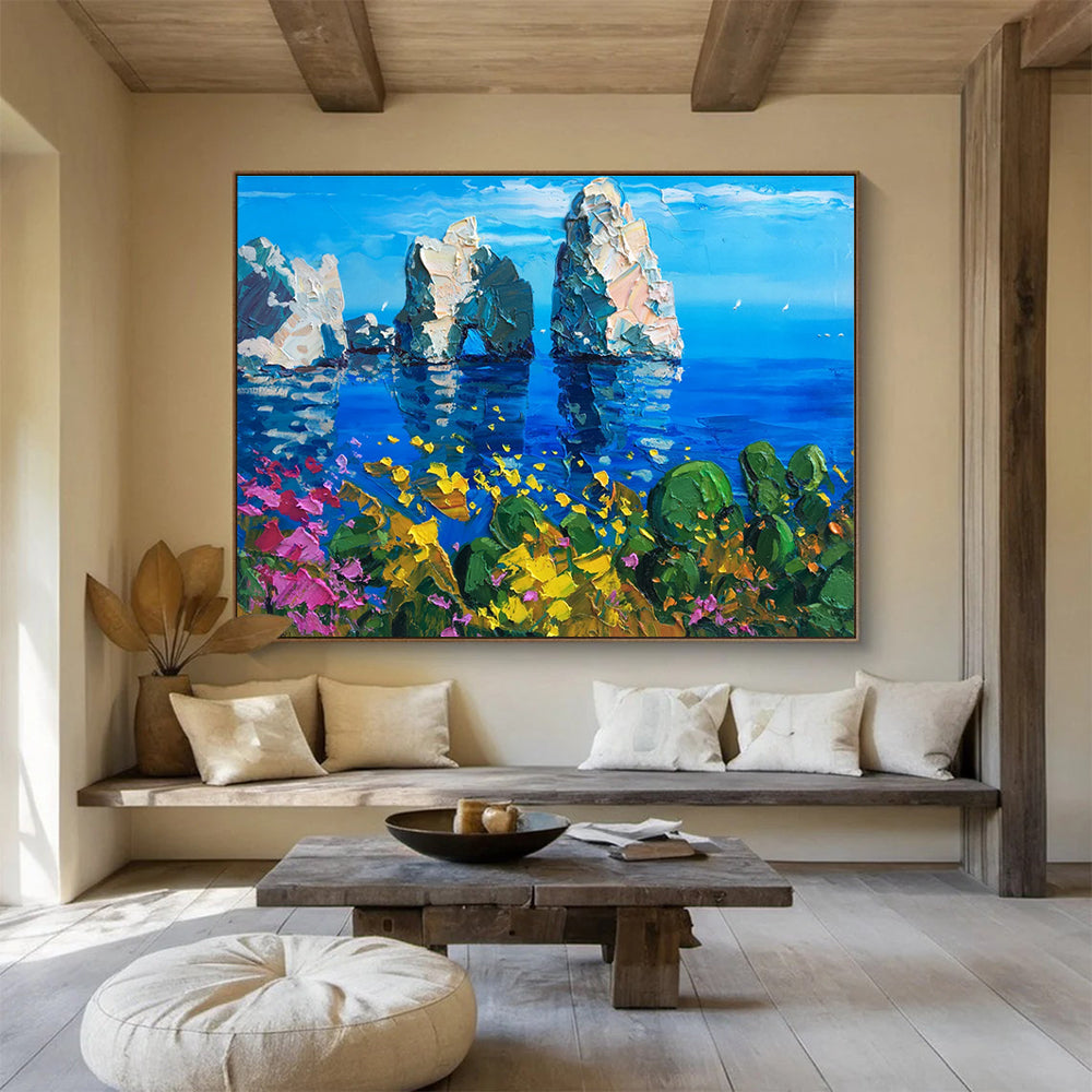Sea Stacks and Blooms Abstract Painting THY449