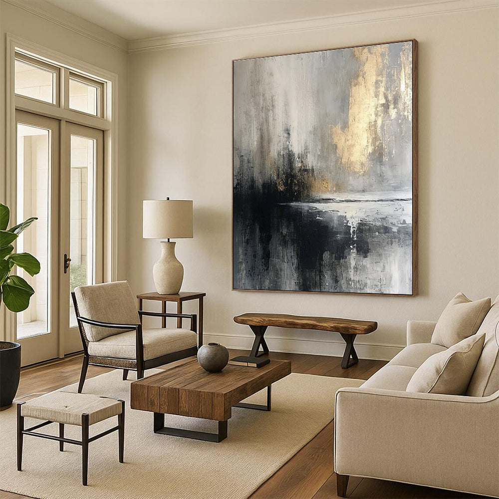 Gray and Gold Abstract Painting with Misty Ambiance ADGE067
