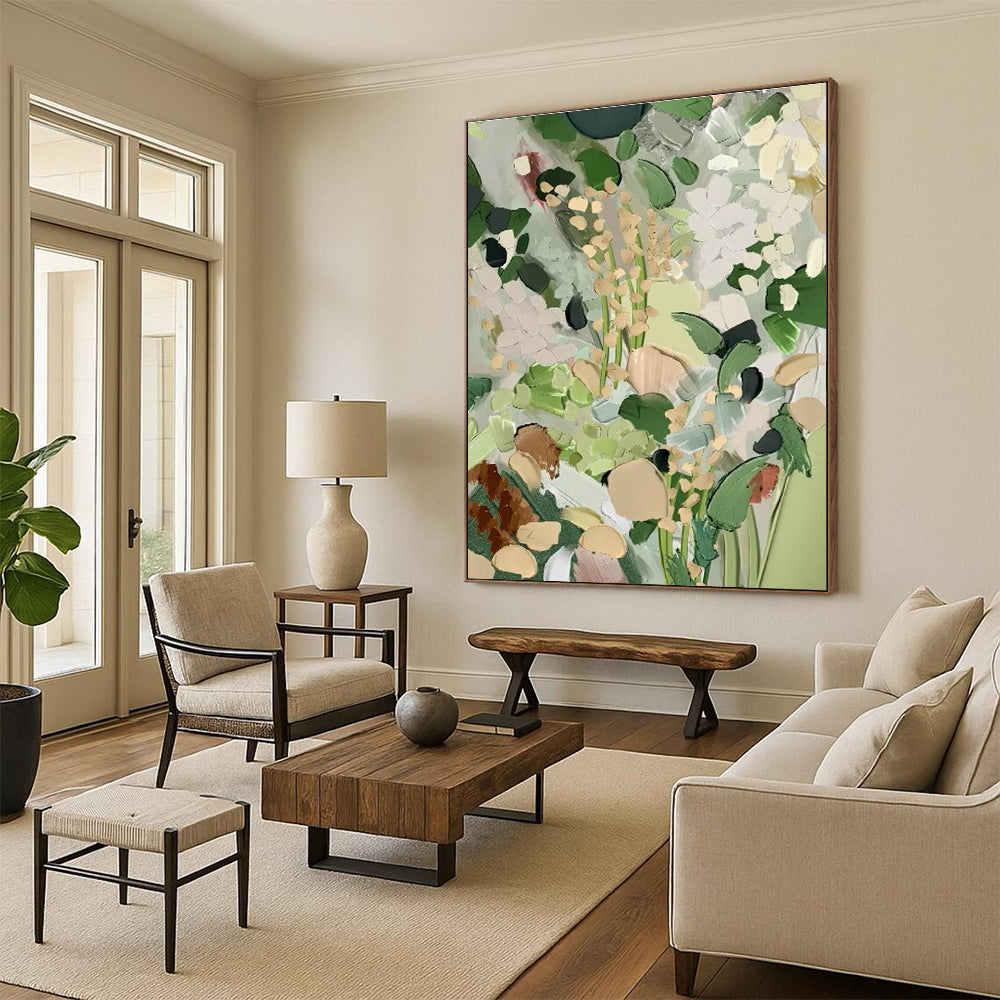 Pastel Floral Abstract Painting with Muted Green Tones ADGE426