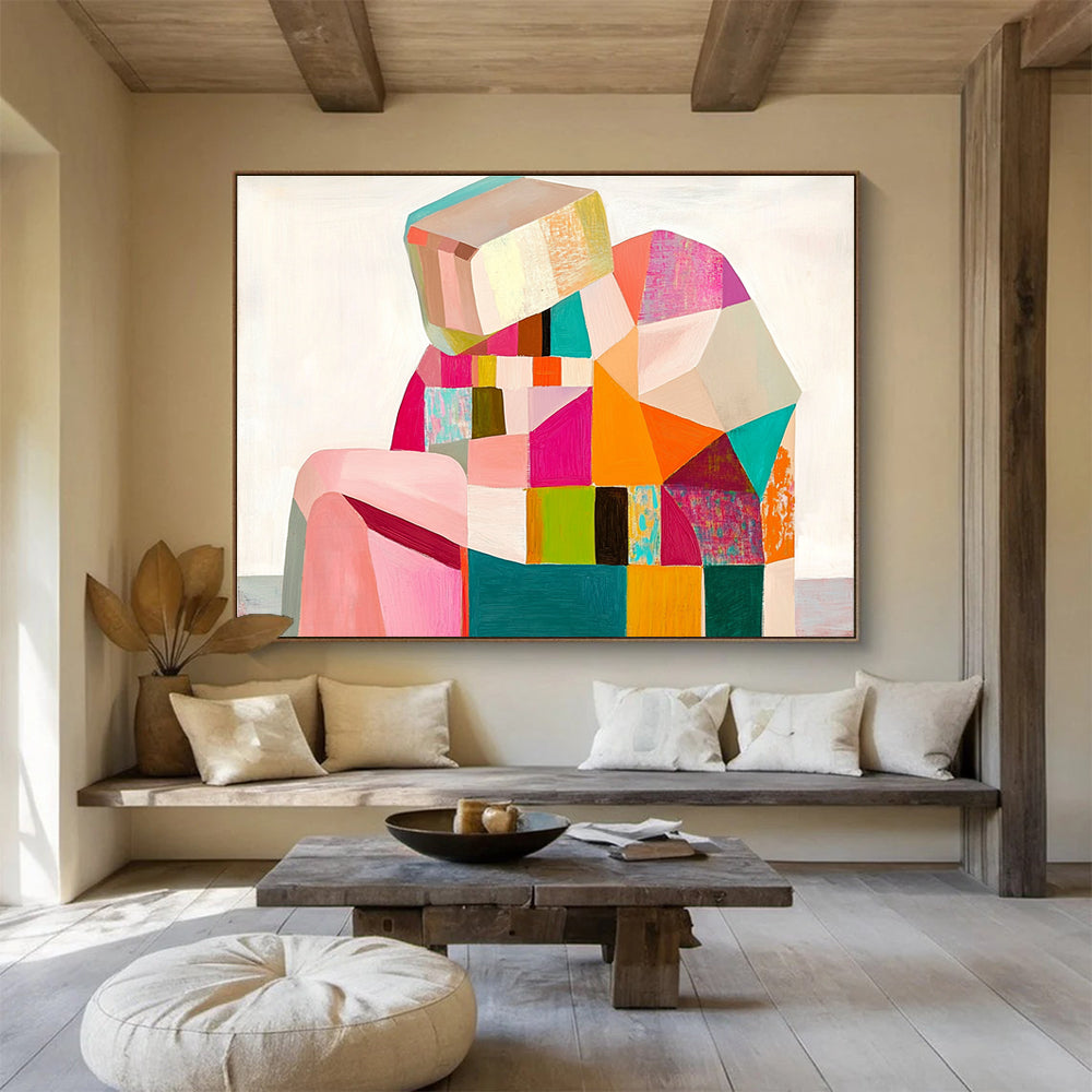 Colorful Geometric Figure Abstract Painting with Vibrant Shades DYP512