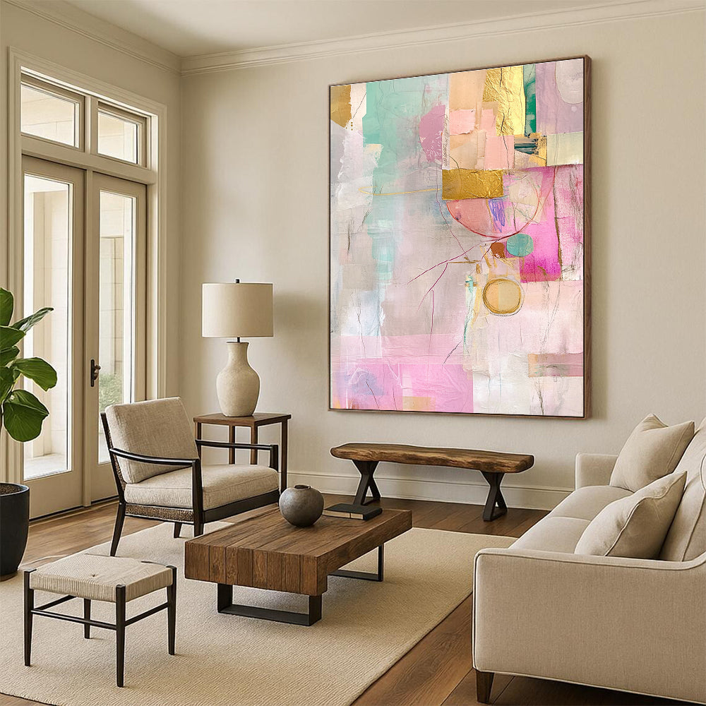 Pastel and Gold Mixed Media Abstract Collage Painting GER202