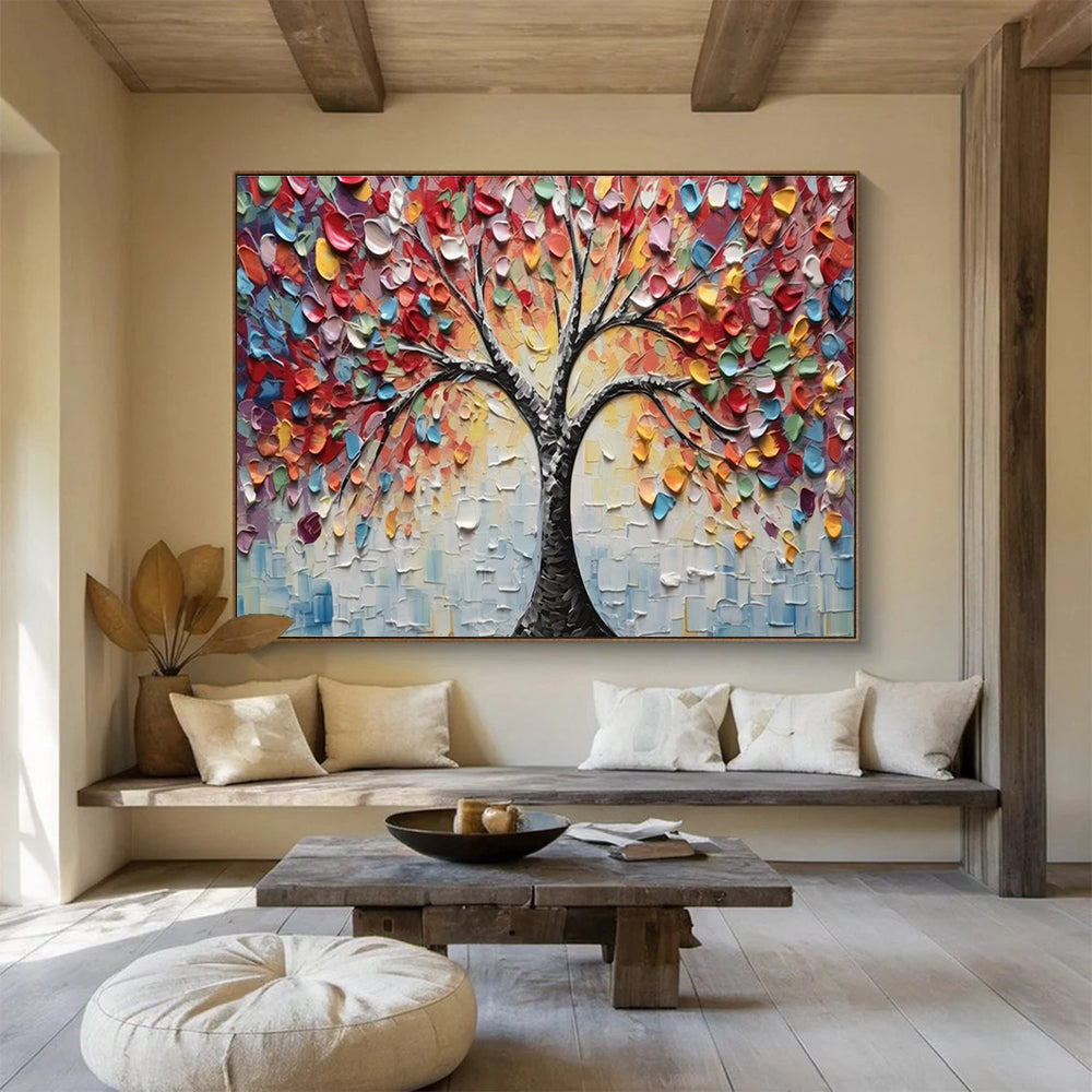 Colorful Blossom Tree Abstract Painting with Mixed Bright Colors THY169