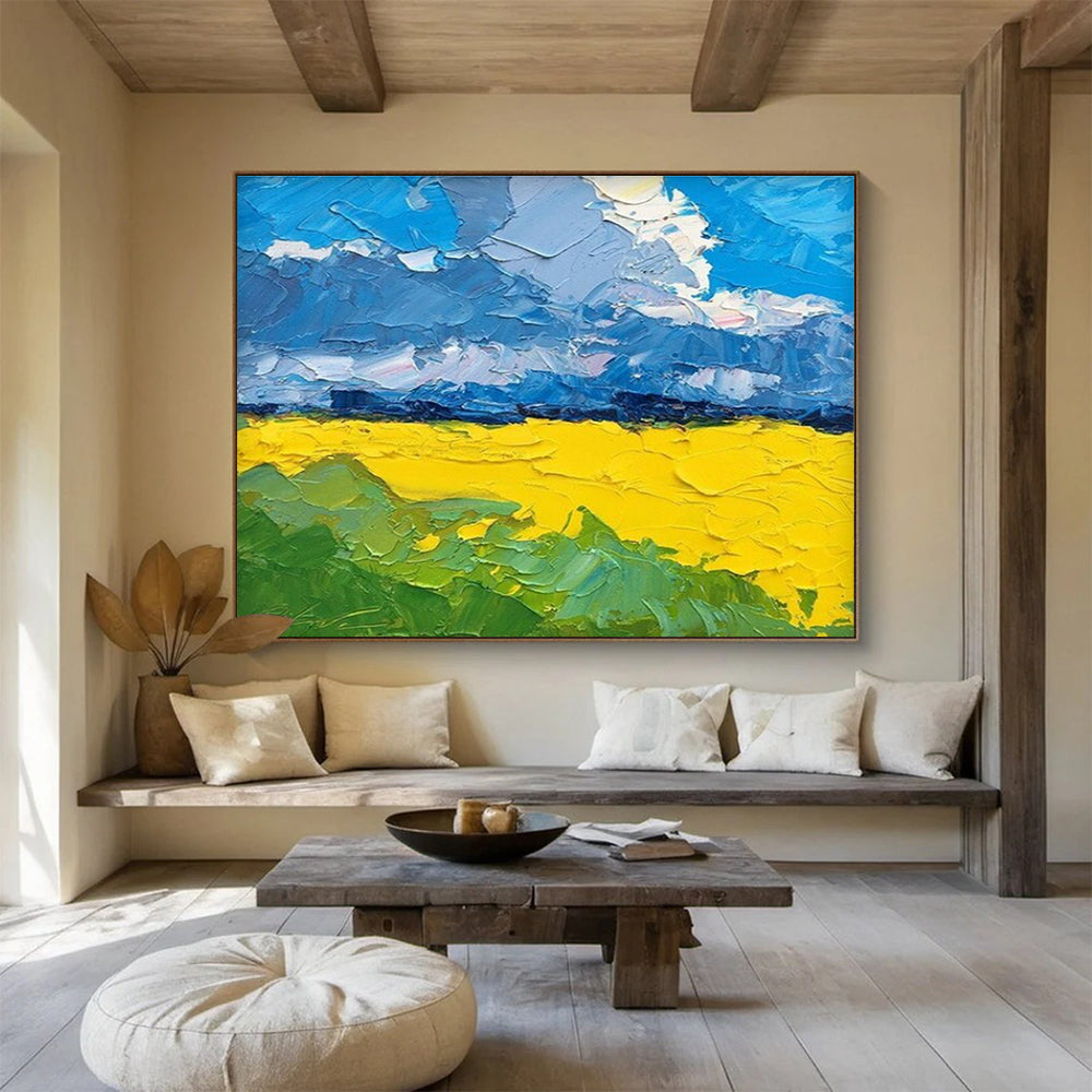 Yellow Green Blue Sky Landscape Abstract Painting THY480