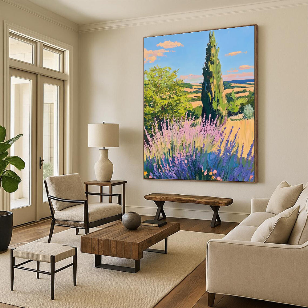 Scenic Landscape with Lavender Painting in Bright Colors ADGE436
