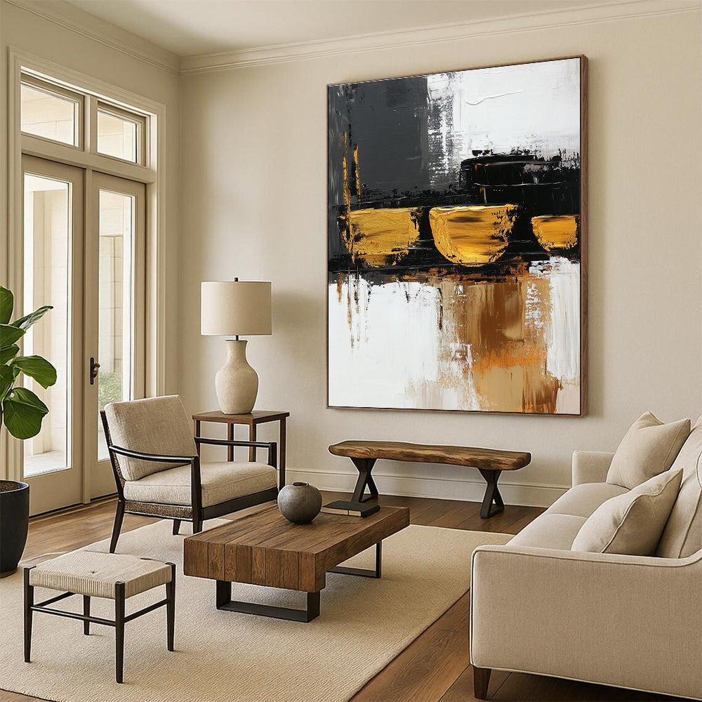 Gold Accent Abstract with Black White and Gray Layers GER368