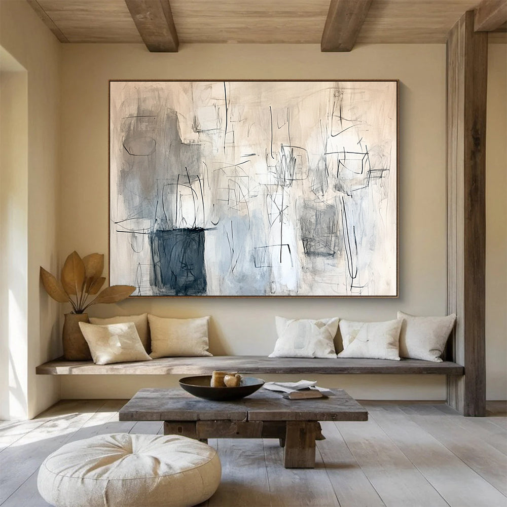 Linear Abstract Composition Painting with Gray Tones DYP548