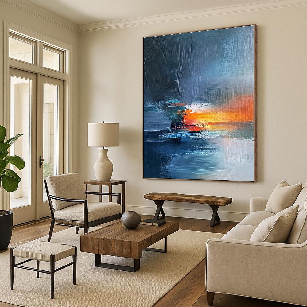 Blue and Orange Abstract Painting with Coastal Vibes GER472