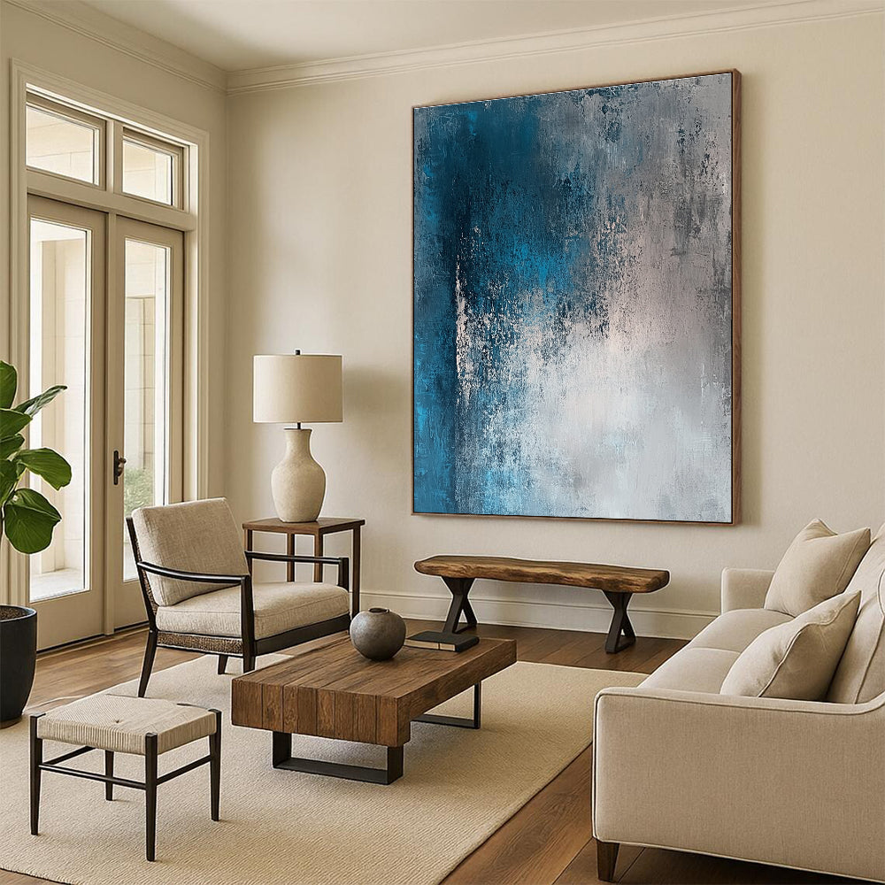Blue and Gray Textured Gradient Abstract Painting GER213