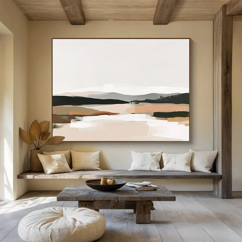 Minimalist Earth - Toned Landscape Abstract Painting with Soft Color Blocks DYP241