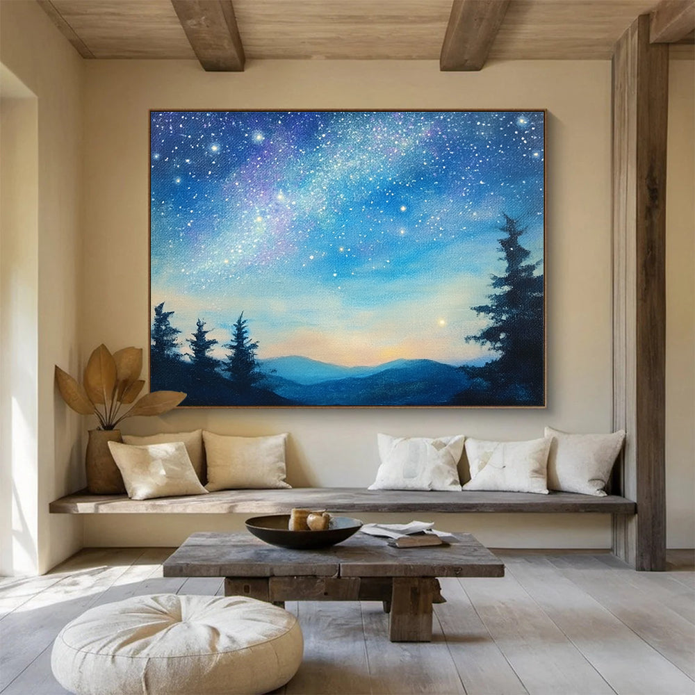 Starry Night Mountain - Celestial Landscape Abstract Painting DYP013
