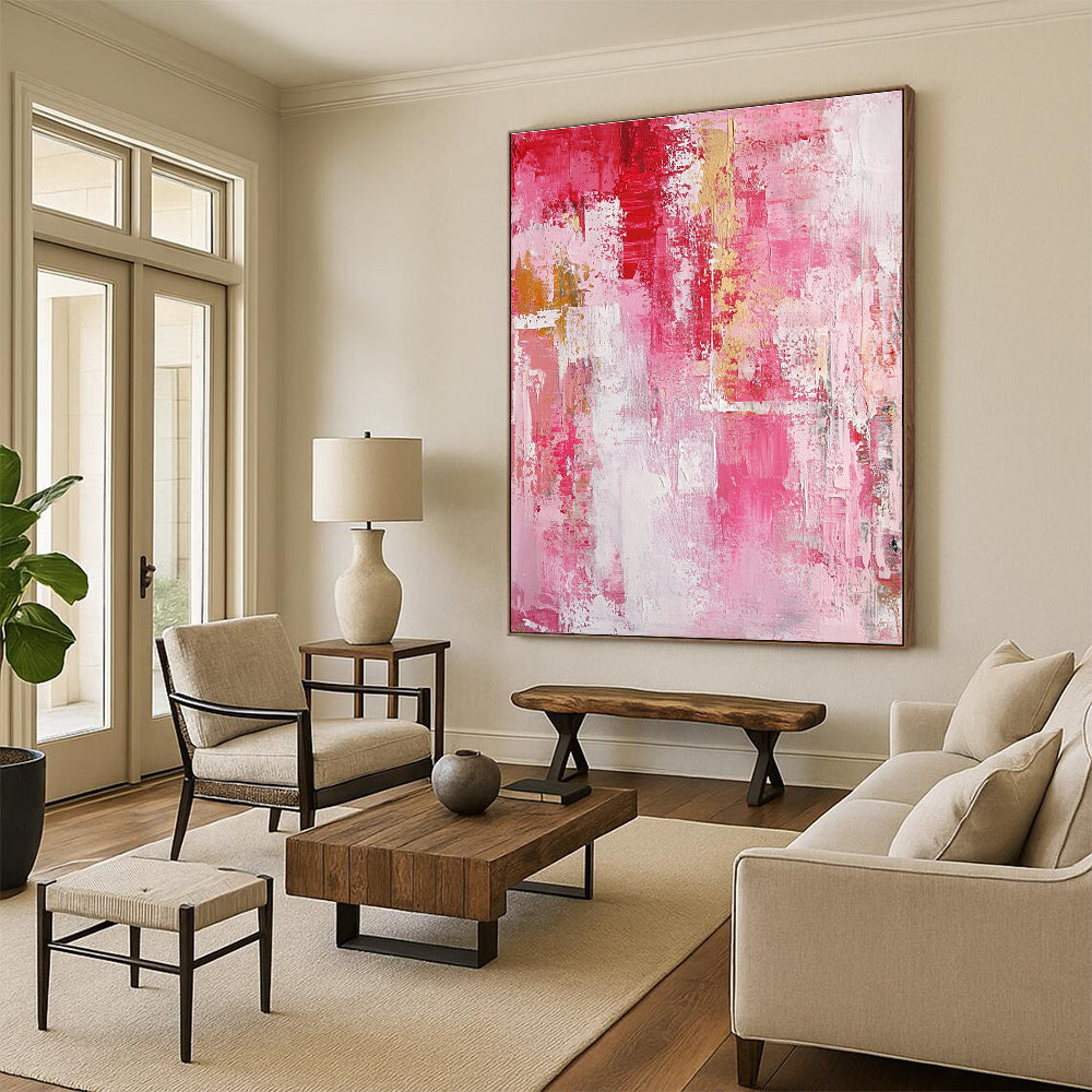 Pink and Gold Abstract Painting with Textured Elegance GER546