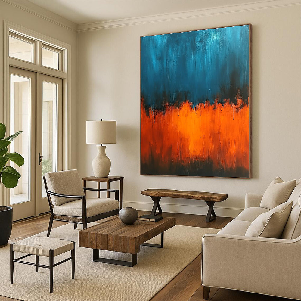 Teal and Orange Abstract Painting with Vivid Transitions GER388