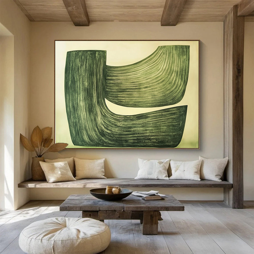 Green Curved Shapes Abstract Painting with Smooth Lines DYP611