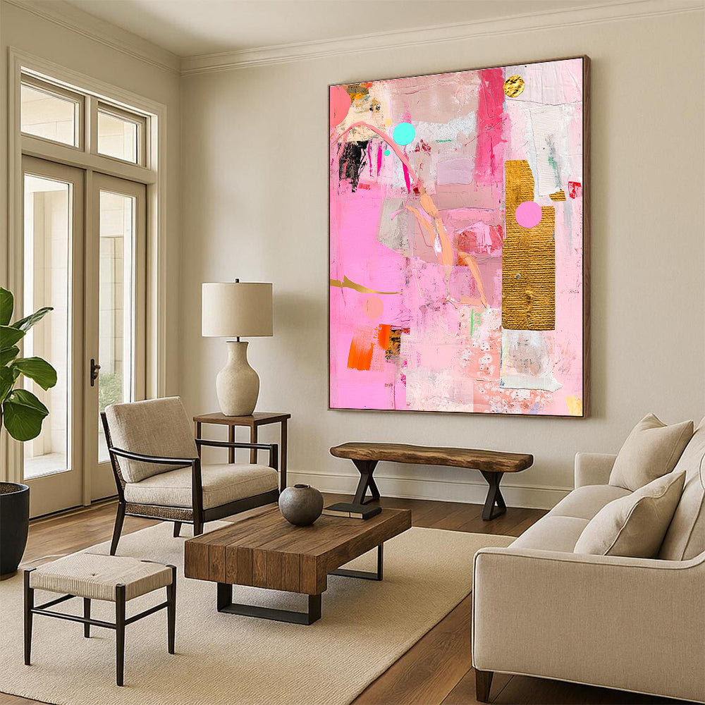 Pink Collage - Style Abstract with Gold and Colorful Accents GER257