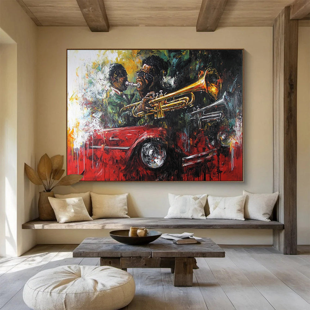 Jazz Musicians and Car Abstract Painting with Vibrant Colors DYP273